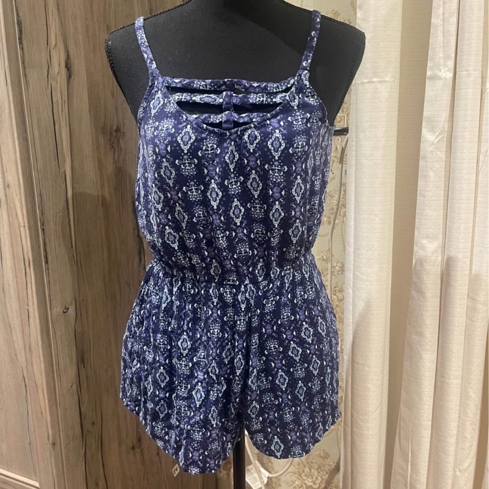 Boho Navy Geometric Print Romper